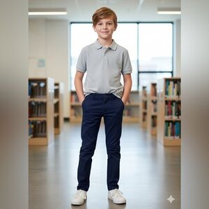 Abercrombie Kids 7/8 Long Navy Blue Chino Pants Adjustable Waist Stretch